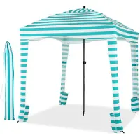 Costway Sonnenschutz Strandzelt tragbar mit abnehmbarer Seitenwand, 8 Sandsäcken und Tragetasche, Outdoor-Schatten 183x183cm Weiß-grün