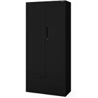 DELUKE Metallschrank mit Hohe Schublade RUEL 195x90x40cm Schwarz Büroschrank Aktenschrank Stahlschrank Fachbodenschrank Werkstattschrank