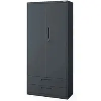 DELUKE Metallschrank mit Doppel-Schublade RUEL 195x90x40cm Anthrazit Büroschrank Aktenschrank Stahlschrank Fachbodenschrank Werkstattschrank