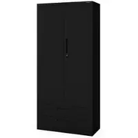 DELUKE JAN NOWAK Metallschrank mit Doppel-Schublade MEGAN 195x90x40cm Schwarz Büroschrank Aktenschrank Stahlschrank Werkstattschrank