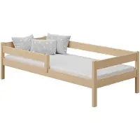 Meble Wróbel Kinderbett 80x180 cm mit Rausfallschutz & Lattenrost, Unlackiertes Einzelbett aus Kiefernholz für Kinder Mädchen Jungen Bett
