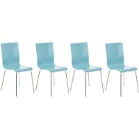 CLP 4er Set Besucherstuhl Pepe mit Holzsitz und Metallgestell hellblau