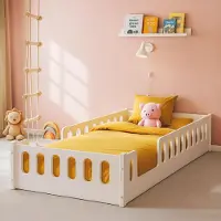 Meble Wróbel Bodenbett 80x160 cm - Montessori Kinderbett - Rausfallschutz abnehmbar & Lattenrost - bis 200 kg Belastbar - Kleinkindbett in Weiß - 2 Eingang Seitlich - ohne Matratze