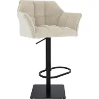 DELUKE Barhocker SIHAR - Cord Creme 64x45x88 cm Schwarz | Barstuhl Mit Lehne Tresenhocker Tresenstuhl Kneipenhocker Kneipenstuhl