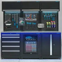 Datona Werkstatteinrichtung PREMIUM mit Edelstahlplatte und Kühlschrank – 204 cm breit