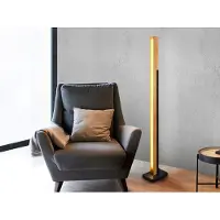 Eglo LED Stehlampe dimmbar, Holzlampe natur & Metall Schwarz, Leselampe hinter Sofa