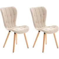 CLP 2er Set Esszimmerstuhl Elda mit robustem Holzgestell creme Material Stoff