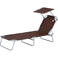 BundiGlassware Sonnenliege klappbar Gartenliege mit Sonnenschutz Liegestuhl mit 4-Fach verstellbare Rückenlehne Campingliege bis 120kg belastbar für Garten, Balkon und Pool geeignet, 6 Farben(Braun )