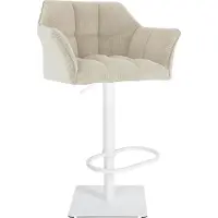 DELUKE Barhocker SIHAR - Cord Creme 64x45x88 cm Weiß | Barstuhl Mit Lehne Tresenhocker Tresenstuhl Kneipenhocker Kneipenstuhl