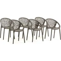 Idea New Garden Srl 6er-Set stapelbare Stühle aus glasfaserverstärktem Harz für Außenbereich, Garten, Bars und Restaurants – modernes, von der Natur inspiriertes Design – AMBRA – Taubengrau
