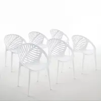 Idea New Garden Srl 6er-Set stapelbare Stühle aus glasfaserverstärktem Harz für Außenbereich, Garten, Bars und Restaurants – modernes, von Blättern inspiriertes Design – VIVIAN – Weiß