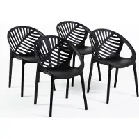 Idea New Garden Srl 4er-Set stapelbare Stühle aus glasfaserverstärktem Harz für Außenbereich, Garten, Bars und Restaurants – modernes, von Blättern inspiriertes Design – VIVIAN – Schwarz