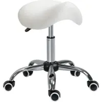 MODFU Drehhocker Rollhocker höhenverstellbar Weiß 61x52x53 cm mit 5 Rollen, ergonomischer Sattelsitz, Kunstlederbezug pflegeleicht, drehbar