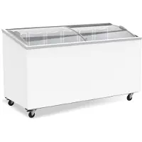 Chefgastro Tiefkühltruhe ASUMP auf Rollen | 2x abschließbare Glasschiebedeckel | 461L, HxBxT 87,9x149,4x65,9cm | -18/-24°C | Weiß