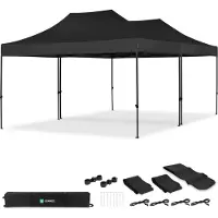 Vonroc Partyzelt – 6 x 4,5 m – Premium Easy-Up Partyzelt | Set inkl. 2x Zelt und 1x Verbindungskit – Schwarz