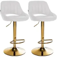 CLP 2er Set Barhocker Milet Kunstleder höhenverstellbar drehbar mit Rückenlehnen weiß Material Gestell Metall gold