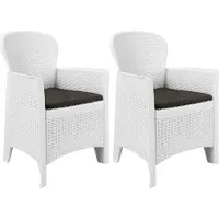 vidaXL Möbel Gartenstühle 2 Stk. mit Kissen Weiß Kunststoff Rattan-Optik - Gartenstühle 45598