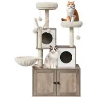 StarTech.com Kratzbaum - Katzenvilla - 5 Ebenen - Kratzsäulen - Katzenklo-Schrank - Aussichts- und Liegeflächen - Hängespielzeug - Grau 8101