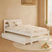 Meble Wróbel Kinderbett 80x180 cm mit Auszugbett und Lattenrost - Einzelbett aus Kiefer Massivholz - Kinder Bett Montessori - Jugendbett in Weiß - ohne Matratze