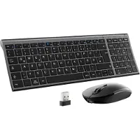 IClever Aluminium Wireless Slim Tastatur QWERTZ Layout (Deutsch) für Computer/Desktop/PC/Laptop/Oberfläsche/Smart TV und Windows 10/8/7/Vista/XP (2.4GHz, USB)