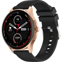 Knauermann Gold Rund - Gesundheitsuhr Smartwatch - EKG + HRV Funktion - BT Bluetooth - Schlafapnoe - Blutdruck - Silikonband Schwarz, 14-24