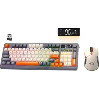 ZIYOU LANG Kabelloses Gaming-Tastatur- und Maus-Set, BT/2,4 GHz, Smart Display und Knopf, Regenbogen-Hintergrundbeleuchtung, Aufladbare QWERTY-Tastatur