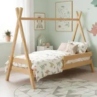 Meble Wróbel Kinderbett Tipi 80x180 cm | Bett aus Kiefernholz – Unlackiert | Hausbett für Mädchen und Jungen | Abgerundete Kanten | Montessori | mit Rausfallschutz