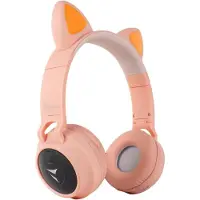 Techmade Kabellose LED-Kopfhörer mit Katzenohr-Design, Mikrofon, klarer Klang, Funktionstasten, 6 Std. Akku, verstellbar, weiche Ohrpolster,Bluetooth,AUX,FM,SD