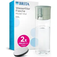 Brita Wasserfilter Flasche Model Vital hellgrün (600ml) inkl 2 MicroDisc Filter – Praktische Trinkflasche mit für unterwegs, filtert Chlor &