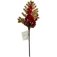 Markenlos Künstliche Tannennadeln und Zweige für Weihnachten, grüne Tannenspieße mit roten Beeren, Norfolk-Kieferstiele, Bastelmaterialien, Heimdekoration, 6 Stück