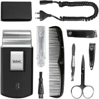 Wahl Travel Shaver Kit, wiederaufladbarer Rasierer für Herren, inkl. Zahnbürste, Nagelfeile, Nagelschere, Pinzette, Kamm, kompakt, Reiseetui