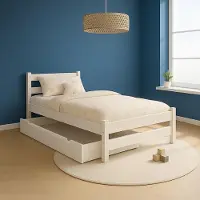 Meble Wróbel Kinderbett 90x180 cm mit Schublade und Lattenrost - Einzelbett aus Kiefer Massivholz - Kinder Bett Montessori - Jugendbett in Weiß - ohne Matratze