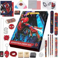 Marvel Spiderman Adventskalender 2025 – 24 Überraschungen mit Schrein, Schlüsselanhänger, Aufklebern & Spielzeug für Kinder & Teenager,Mehrfarbig