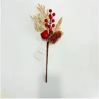 Markenlos Künstliche Tannennadeln und Zweige für Weihnachten, grüne Tannenspieße mit roten Beeren, Norfolk-Kieferstiele, Bastelmaterialien, Heimdekoration, 12 Stück
