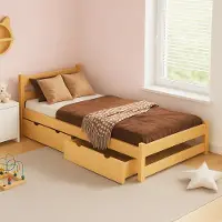 Meble Wróbel Kinderbett 90x200 cm mit 2 Schubladen und Lattenrost - Einzelbett aus Kiefer Massivholz - Kinder Bett Montessori – Jugendbett Unlackiert - ohne Matratze