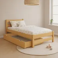 Meble Wróbel Kinderbett 90x200 cm mit Schublade und Lattenrost - Einzelbett aus Kiefer Massivholz - Kinder Bett Montessori – Jugendbett - ohne Matratze