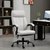 OKWISH Home-Office Bürostuhl Büromassagestuhl mit Massagefunktion und 155° Rückenlehne,Chefsessel mit Lendenwirbelstütze und KomfortArmlehnen,Hellgrau