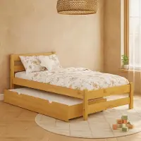 Meble Wróbel Kinderbett 80x180 cm mit Auszugbett und Lattenrost - Einzelbett aus Kiefer Massivholz - Kinder Bett Montessori – Jugendbett Unlackiert - ohne Matratze
