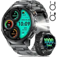 Lige Smartwatch für Herren großes Display, Bluetooth-Anrufe, 1000-mAh-Akku, LED-Taschenlampe, Herzfrequenz- und Schlaftracker, IP68 wasserdicht,