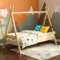 Meble Wróbel Kinderbett Tipi 90x180 cm | Bett aus Kiefernholz | Hausbett für Mädchen und Jungen | Abgerundete Kanten | Montessori | mit Rausfallschutz