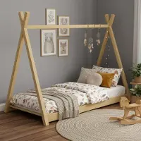 Meble Wróbel Kinderbett Tipi 80x190 cm | Bett aus Kiefernholz – Unlackiert | Montessori | Hausbett für Mädchen und Jungen | Abgerundete Kanten