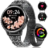 Lige Smartwatch Damen Anruf 1.27" HD Elegant Diamant Frauen für Android iOS,100+Sportmodi,Herzfrequenz, Schlafmonitor, Menstruationszyklus, Kalorien