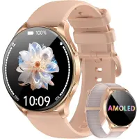 Blackview Smartwatch Damen Herren, AMOLED-Bildschirm, Virtuelle Always-On-Uhr, tätigen/empfangen, Sportuhr mit Puls-Schlaf-SpO2-Schritte-Kalorien-Kilometer, 2 Armbänder (Silikon/Nylon),für Android iOS