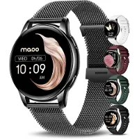 Maoo Ventura Smartwatch Damen mit Anruffunktion, 1,32-Zoll-AMOLED-Display, Herzfrequenzmesser, SPO?, Blutdruckmesser, 100+ Sportmodi, IP67 wasserdicht, inklusive 5 Armbänder (Schwarz)