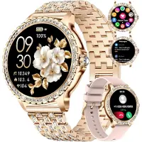 Lige Smartwatch Damen Bluetooth Anrufe 1,32" HD Touch Screen Diamant Edelstahl Silikon Herzfrequenz Schlaf Monitor Schrittzähler 100+ Sport Modi