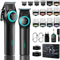 VGR Kabelloser Haarschneidemaschine und Zero Gap Haartrimmer Set, USB Aufladung Barbier Set mit Ladebasis, DLC-Beschichteten Klingen, Spot LED Licht
