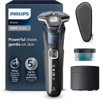 Philips Rasierer 5000 Herren S5889/50, Wet & Dry, SkinIQ-Technologie, ausklappbarer Trimmer, Reinigungsstation, Aufbewahrungstasche, Elektrisch, Blau