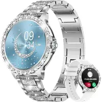 Lige Elegante Smartwatch Damen mit Telefonfunktion 2026 Silber rund mit Blutdruckmessung für Android und Apple Geräte wasserdicht mit Armbandwechsel