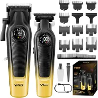 VGR Haarschneidemaschine Set Profi,Friseur Set mit Keramisch Titanbeschichteter Klinge, Harrschneidermaschine Herren Profi mit LED Display,10Führungskämme