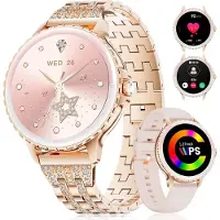 Lige Smartwatch Damen Anruf 1.27" HD Elegant Diamant Frauen für Android iOS,100+Sportmodi,Herzfrequenz, Schlafmonitor, Menstruationszyklus, Kalorien